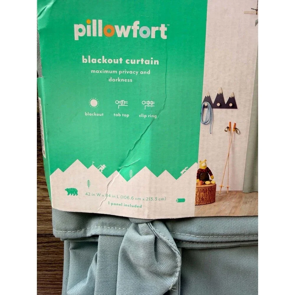 Pillowfort Blackout Curtain Panel Green Tie Top 42x84 Embellished New